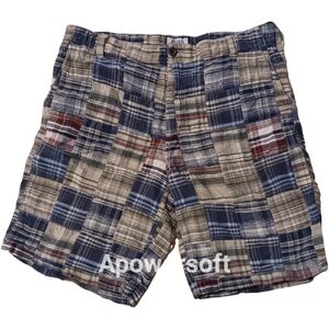 Izod patchwork plaid shorts men's size 36 blue rust tan white black